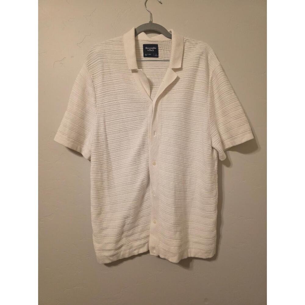 Abercrombie Polo Sweater White Knit Old Money Preppy Short Sleeve L